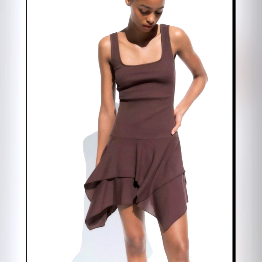 Zara Chocolate Brown Asymmetrical Mini Dress